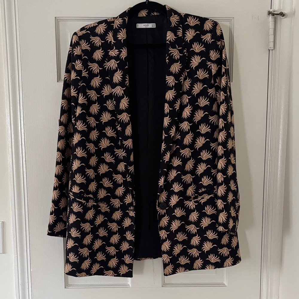 MANGO Black and Cream Patterned Blazer